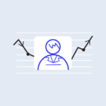 Icon of a person with a graph falling and rising behind them