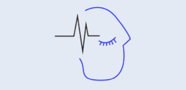 face with closed eyes, a pulse line runs through the head space.